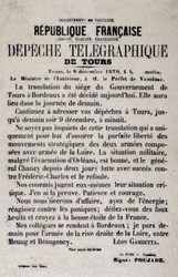 Telegraphic News of Tours of 9/12/1870 by Léon Gambetta