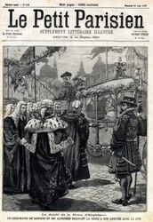 The Jubilee of the Queen of England Victoria: the Lord Mayor of London Horatio Davies (1819-1901) and his aldermen receiving the Queen arriving in the city. In Le Petit Parisien on 27/06/1897