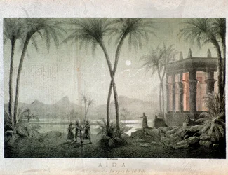 The banks of the Nile. Illustration for act III of Aida, opera by Giuseppe Verdi
