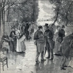The Book-Walk on the Banks of the Quays in Paris. Engraving in Le Petit Parisien on 30/10/1892. Private Collection