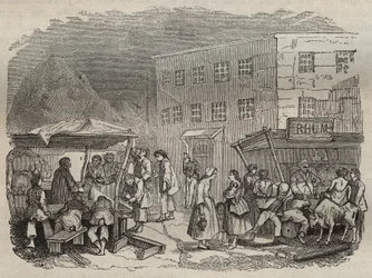 The canteen of the bagne de Rochefort in the 19th century. Engraving in Histoire des bagnes depuis leur création à nos jours (1877) by Pierre Zaccone. Private collection.