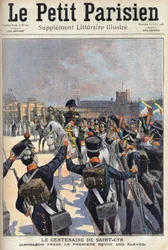 The centenary of Saint Cyr: Napoleon I Bonaparte (1769-1821) passes the first review of the students of the military school. One of the newspaper 