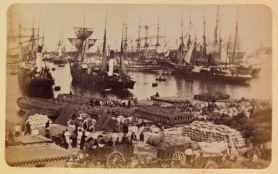 The City of Marseille and Its Surroundings circa 1885-1890: Joliette Basin, Cargo Boarding on Cats, Private Collection