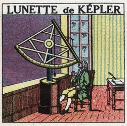 The first optical instruments: astronomical bezel by Johannes Kepler invented around 1615. Anonymous illustration from 1925. Private collection.
