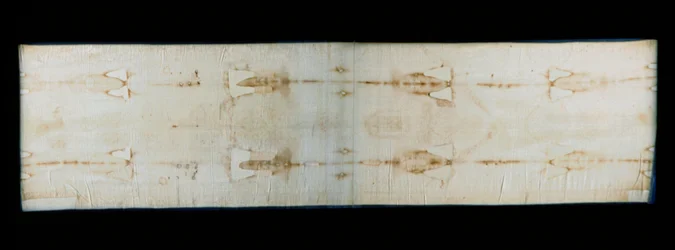 The Holy Shroud of Turin, linen sheet showing traces (supposedly those of Christ) of torture of a body. Royal Chapel of the Cathedral Saint John the Baptist of Turin, Italy.