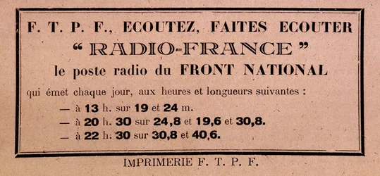 Tract of the FFI-FTPF Calling to Listen to Radio France, 