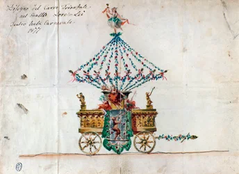 View of the triumphal chariot in Lorelei, opera by Catalani (1877)