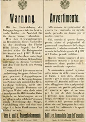 Warning After the Escape of Italian Prisoners of War on February 16th 1916