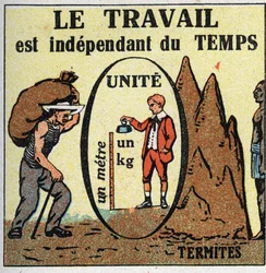 Work and power: work is time-dependent. Anonymous illustration from 1925. Private collection.