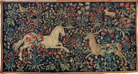 A Unicorn and a Stag in a Field of Flowers