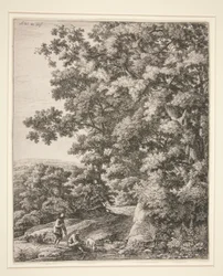 Resting Travelers with Dog Drinking