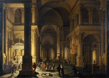 The Interior of a Protestant Church at Night