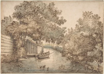 Canal with a Boat and Ducks