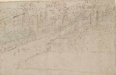 Panorama of London as Seen from Southwark: Borough High Street with St Mary Overy, 1554