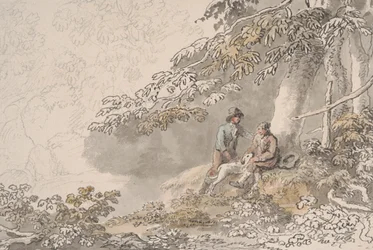 Two Boys and a Dog in a Wood