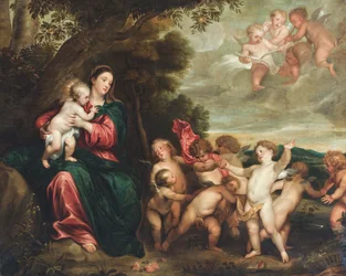 The Madonna and Child in a Landscape Greeted by the Infant Baptist and Angels
