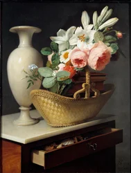 Bouquet of Lilies and Roses in a Basket