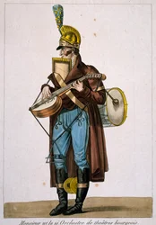 Street musician, engraving by Carle Vernet