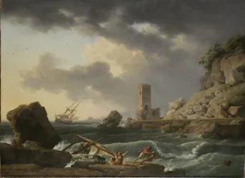 Rocky Coastal Landscape with Shipwreck