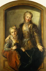 Portrait of Madame Dupille and Her Daughter, Mid-Body, Dressed in Ball Gowns in a Window, 1733