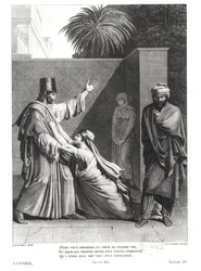 Esther Imploring Assuerus in the Presence of Aman, Illustration from Esther by Jean Racine engraved by J.J. Coiny