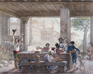 Inn in Rome, engraved by Francois Alexandre Villain