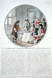 The Viscount of Turenne is presented to King Philip IV of Spain, engraved by L. Roger