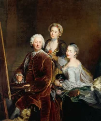 Self-Portrait with Daughters Henriette Royard and Marie de Rège in Front of the Easel