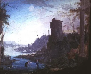 A Seaport with Christ Commanding St. Peter to Walk on the Water