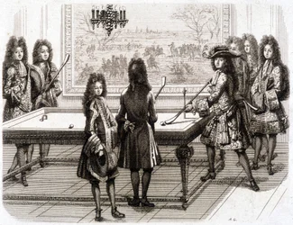 Louis XIV Playing Billiards - Prints engraved by Trouvain