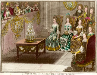 Music Session in the Fifth Bedroom of the Family Apartments of Louis XIV During the Evenings of Apartment in Versailles Around 1694 (Engraving by Antoine Trouvain)