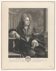 Portrait of Robert de Cotte, Leaning on a Book in Classical Architecture