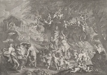 The Feast of Venus, with Groups of Satyrs, Nymphs, and Putti Dancing Around a Statue of Venus