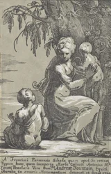 A Woman Standing at the Foot of a Tree Holding an Infant, with a Seated Boy