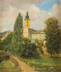 Motif from Freistadt with Defense Tower and Church