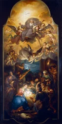 Adoration of the Shepherds with the Father God in a Glory of Angels