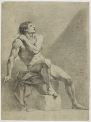 Seated Male Nude, Diagonally to the Right, Looking Up