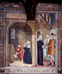 Life of St. Francesca Romana: A barrel of wine used by the saint for the poor is found miraculously full