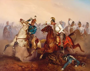 Combat between Imperial Austrian Dragoons and Hungarian Honvéd Hussars in Hungary