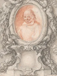 Oval Portrait of a Man in an Elaborate Frame with a Cartouche