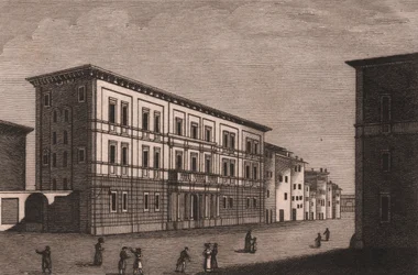 View of Episcopal Palace in Pistoia, Tuscany, Italy, copper engraving by Antonio Morghen