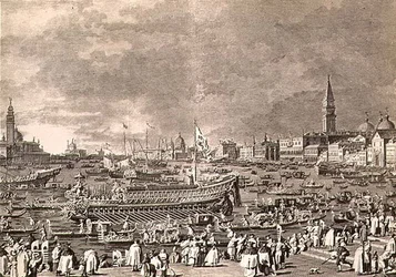 The Disembarkation of the Doge on the Bucintoro for the Marriage to the Sea, engraved by Giovanni Battista Brustolon