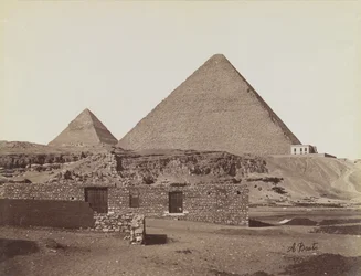 Pyramids at Giza, view from northeast of the pyramids of Chephren and Cheops
