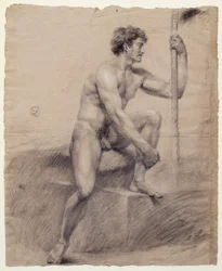 Study of male nude seated on podium, Antonio Canova (1757-1822), drawing