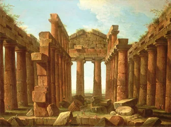 Figures Admiring the Temple of Neptune at Paestum