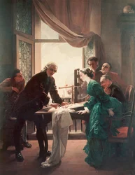 Luigi Galvani Making Experiments on Frogs, Assisted by His Wife Lucia Galeazzi