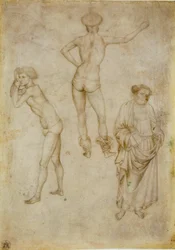 Two male figure studies and Saint Peter. Drawing by Antonio Pisanello, 1430-1435
