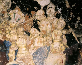 Tournament battle of Louvezerp, by Antonio Pisano known as Pisanello (pre-1395-ca. 1455). Detail. Palazzo Ducale, Mantua.