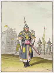 Chinese soldier in full battle dress, illustration from 