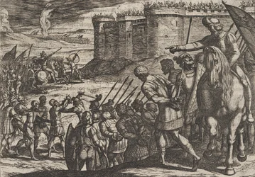 Plate 16: Roman Captives Before the Old Fortress, from The War of the Romans Against the B...